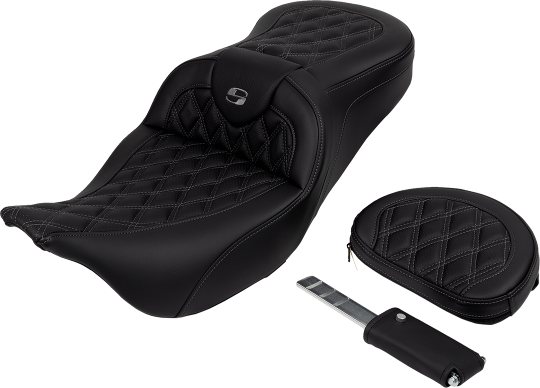 SADDLEMEN Roadsofa™ Seat - with Backrest - Dark Gray Stitch - FL '08-'23 808-07B-182B2