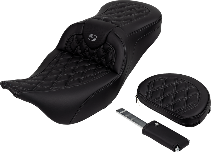 SADDLEMEN Roadsofa™ Seat - with Backrest - Dark Gray Stitch - FL '08-'23 808-07B-182B2