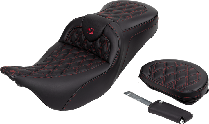 SADDLEMEN Roadsofa™ Seat - with Backrest - Wine Berry Stitch - FL '08-'23 808-07B-182B8