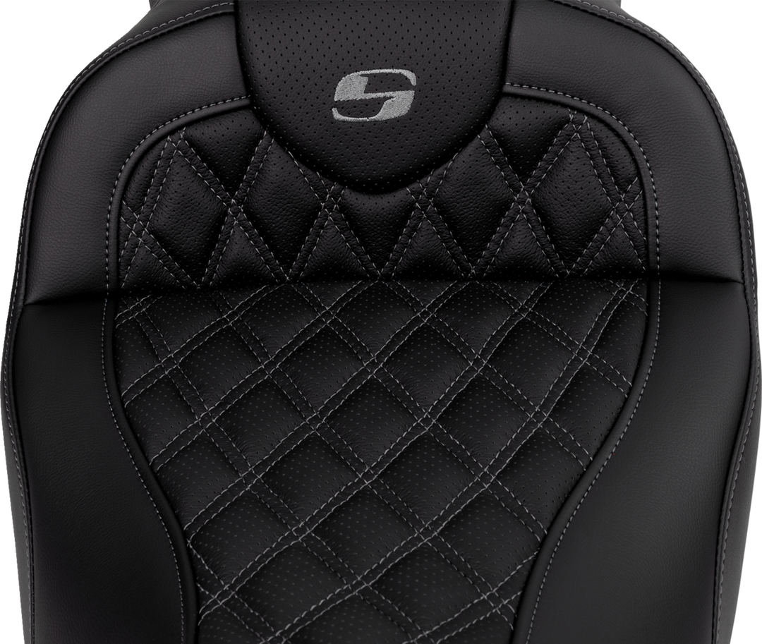 SADDLEMEN Roadsofa™ Seat - with Backrest - Dark Gray Stitch - FL '08-'23 808-07B-182B2