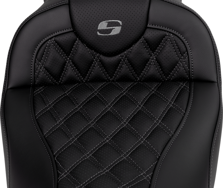 SADDLEMEN Roadsofa™ Seat - with Backrest - Dark Gray Stitch - FL '08-'23 808-07B-182B2