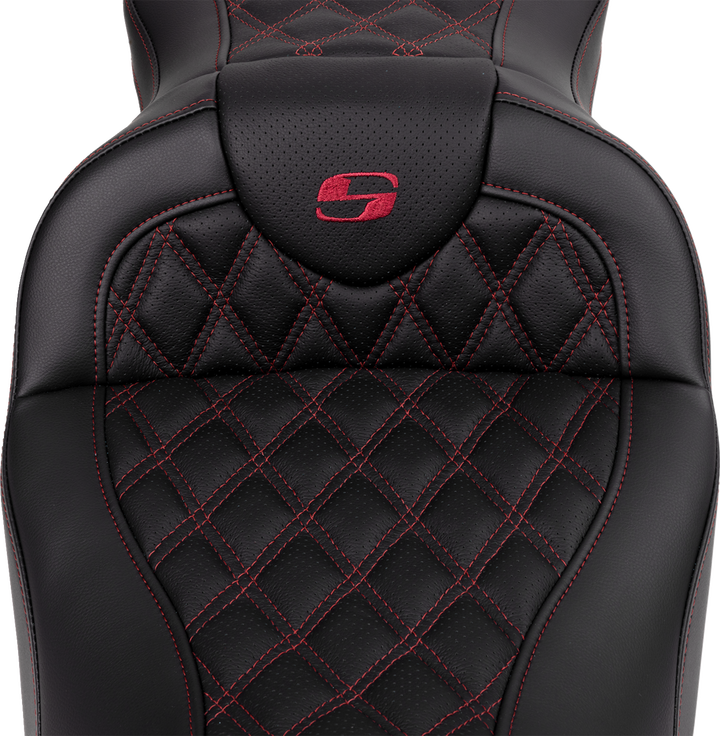 SADDLEMEN Roadsofa™ Seat - with Backrest - Wine Berry Stitch - FL '08-'23 808-07B-182B8