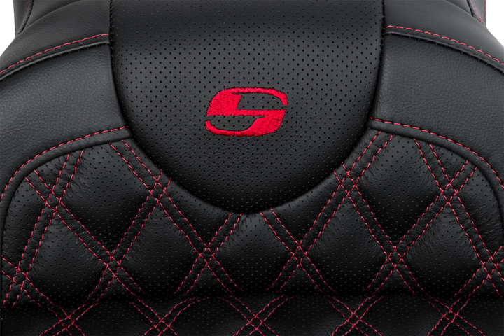 SADDLEMEN Roadsofa™ Seat - with Backrest - Red Stitch - FL '08-'23 808-07B-182B4