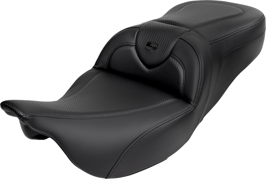 SADDLEMEN Roadsofa™ Seat - with Backrest - Carbon Fiber - Black Stitch - FL '08-'19 808-07B-185B0