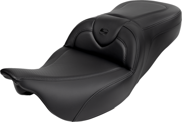 SADDLEMEN Roadsofa™ Seat - with Backrest - Carbon Fiber - Black Stitch - FL '08-'19 808-07B-185B0