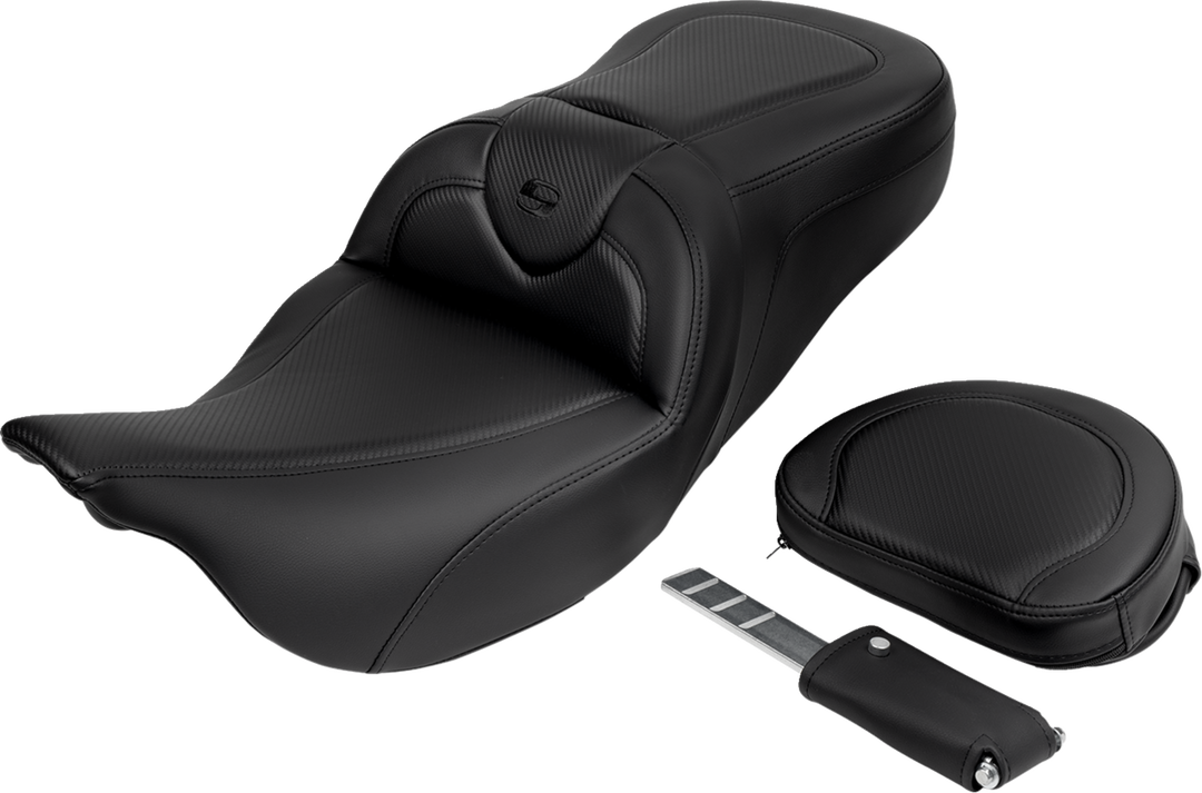 SADDLEMEN Roadsofa™ Seat - with Backrest - Carbon Fiber - Black Stitch - FL '08-'19 808-07B-185B0