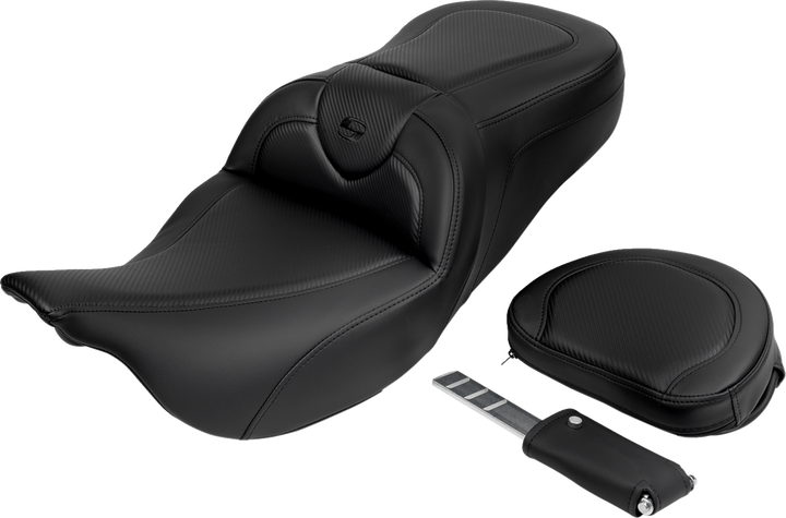 SADDLEMEN Roadsofa™ Seat - with Backrest - Carbon Fiber - Black Stitch - FL '08-'19 808-07B-185B0