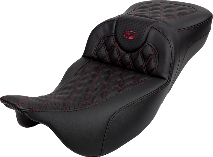SADDLEMEN Roadsofa™ Extended Reach Seat - Lattice Stitch - Wine Berry Stitch - with Backrest - FL '08-'24 808-07B-184B8