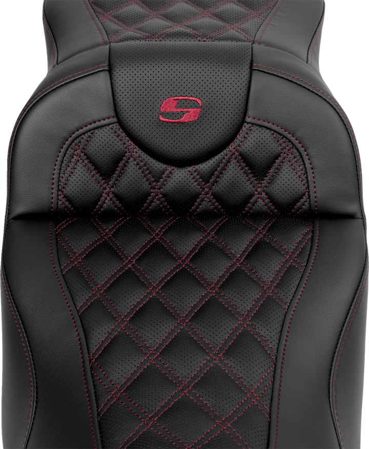 SADDLEMEN Roadsofa™ Extended Reach Seat - Lattice Stitch - Wine Berry Stitch - with Backrest - FL '08-'24 808-07B-184B8