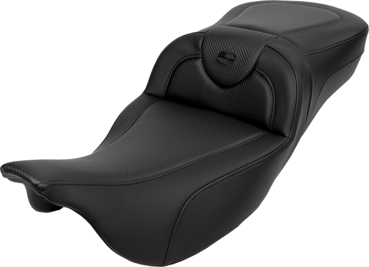 SADDLEMEN Roadsofa™ Extended Reach Seat - Carbon Fiber - Black Stitch - Backrest - FL '08-'24 808-07B-186B0