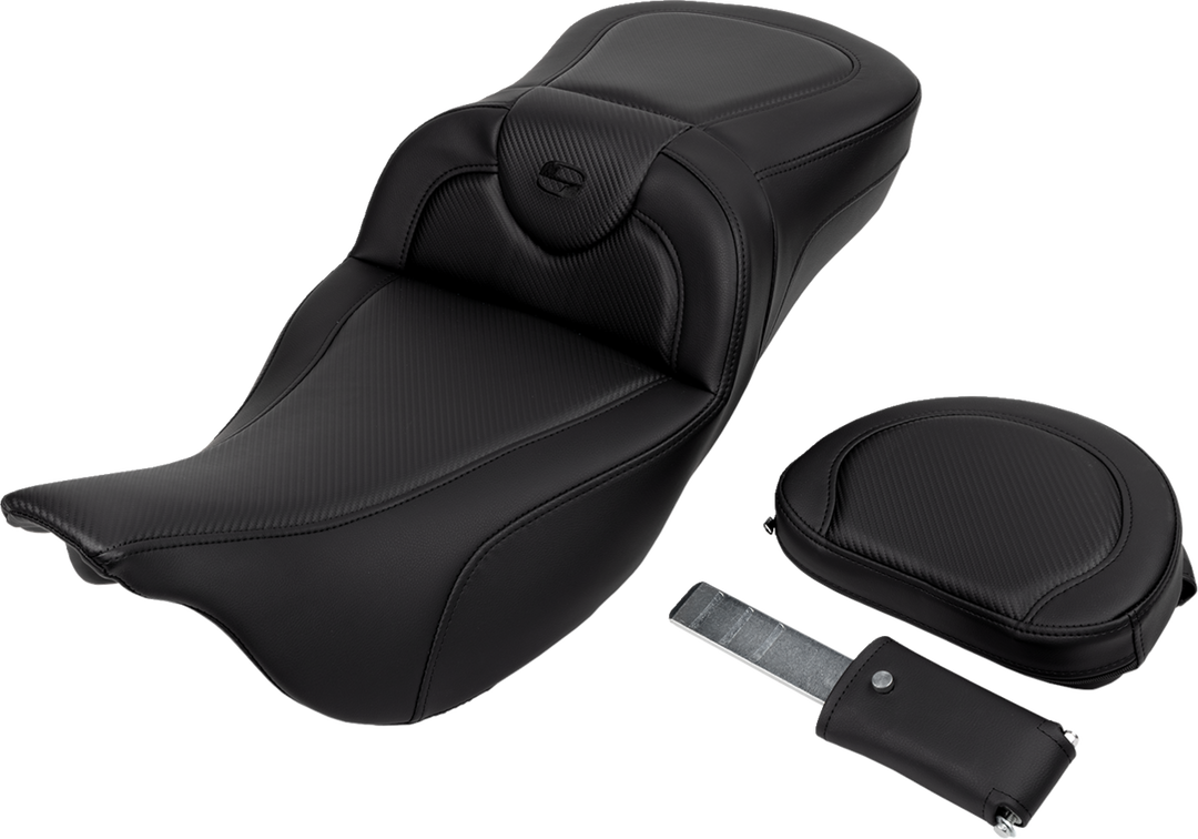SADDLEMEN Roadsofa™ Extended Reach Seat - Carbon Fiber - Black Stitch - Backrest - FL '08-'24 808-07B-186B0