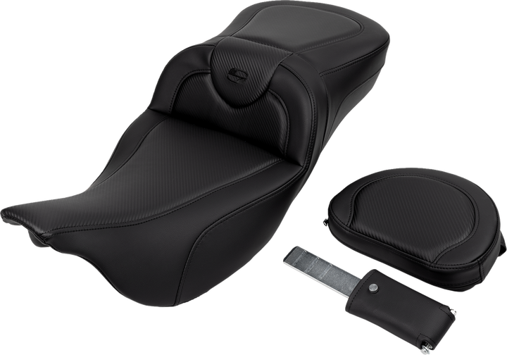 SADDLEMEN Roadsofa™ Extended Reach Seat - Carbon Fiber - Black Stitch - Backrest - FL '08-'24 808-07B-186B0