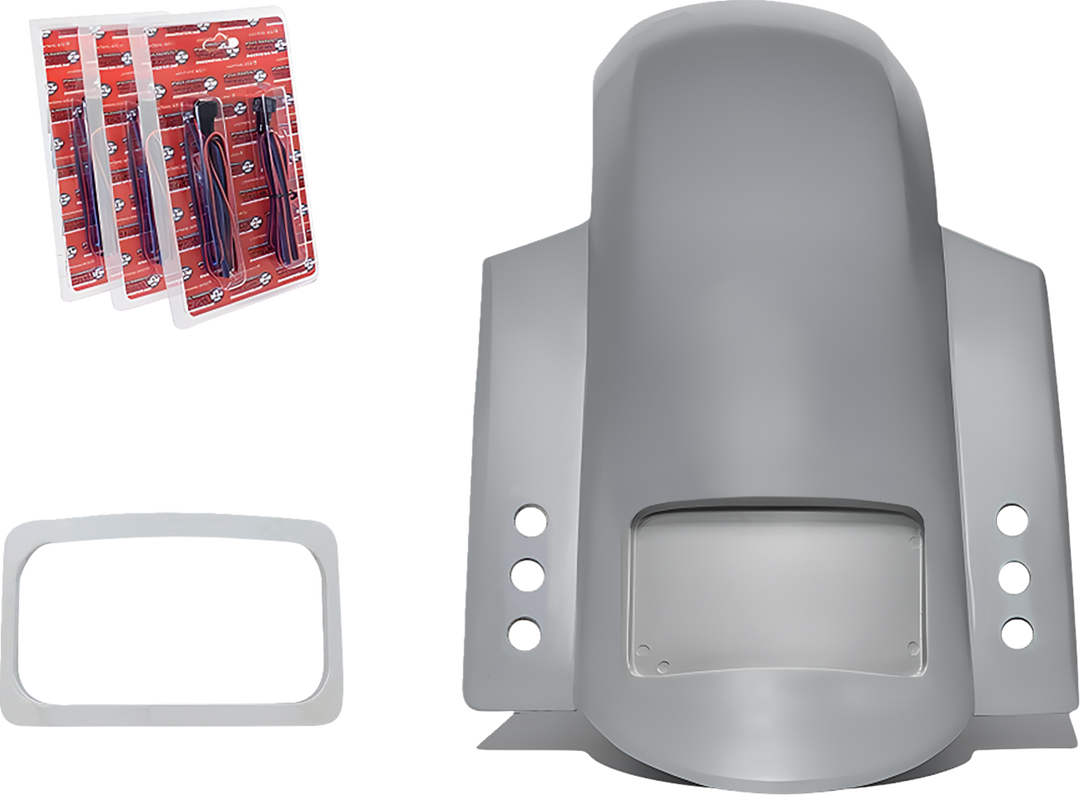 PAUL YAFFE BAGGER NATION Short Sport Rear Fender - With Chrome Plate Frame - With Thunder Bolt Taillight - HD Touring RF-SS-3-THNDR-BLT-C