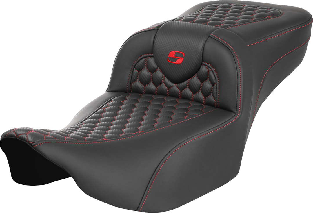 SADDLEMEN Roadsofa Extended Reach Seat - without Backrest - Honeycomb - Red Stitch - FLTR/FLHX '23-'24 - 823-07-19004