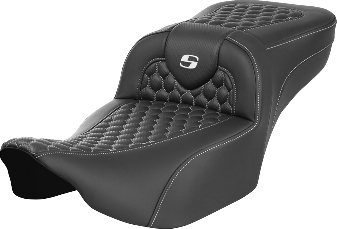 SADDLEMEN Roadsofa Extended Reach Seat - without Backrest - Honeycomb - White Stitch - FLTR/FLHX '23-'24 - 823-07-19006