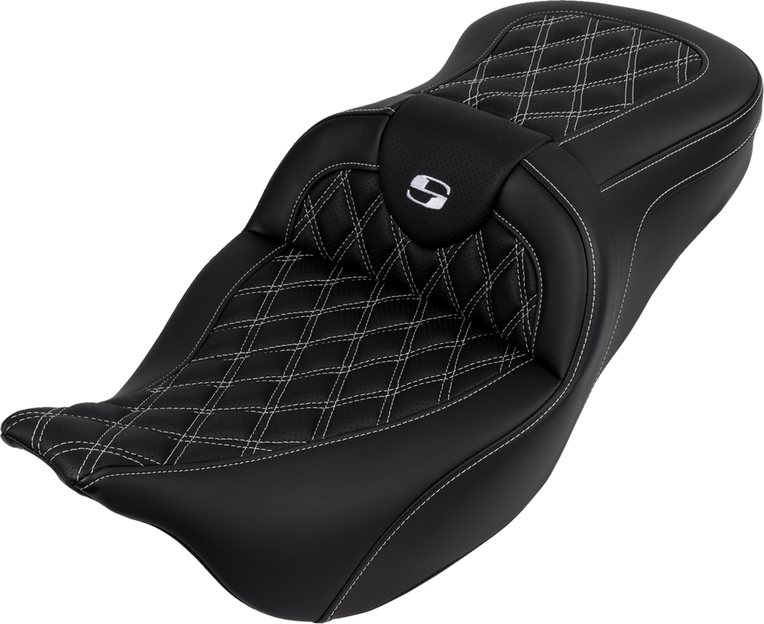 SADDLEMEN Roadsofa™ Seat - with Backrest - White Stitch - FL '08-'23 808-07B-182B6