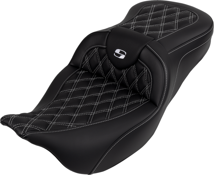 SADDLEMEN Roadsofa™ Seat - with Backrest - White Stitch - FL '08-'23 808-07B-182B6