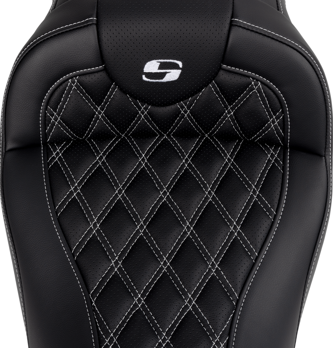 SADDLEMEN Roadsofa™ Seat - with Backrest - White Stitch - FL '08-'23 808-07B-182B6
