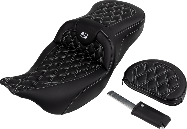 SADDLEMEN Roadsofa™ Seat - with Backrest - White Stitch - FL '08-'23 808-07B-182B6