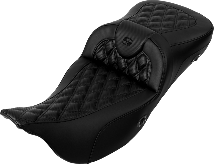SADDLEMEN Roadsofa™ Extended Reach Seat - without Backrest - Lattice Stitch - Carbon Fiber - FL '08-'23 808-07B-207A0