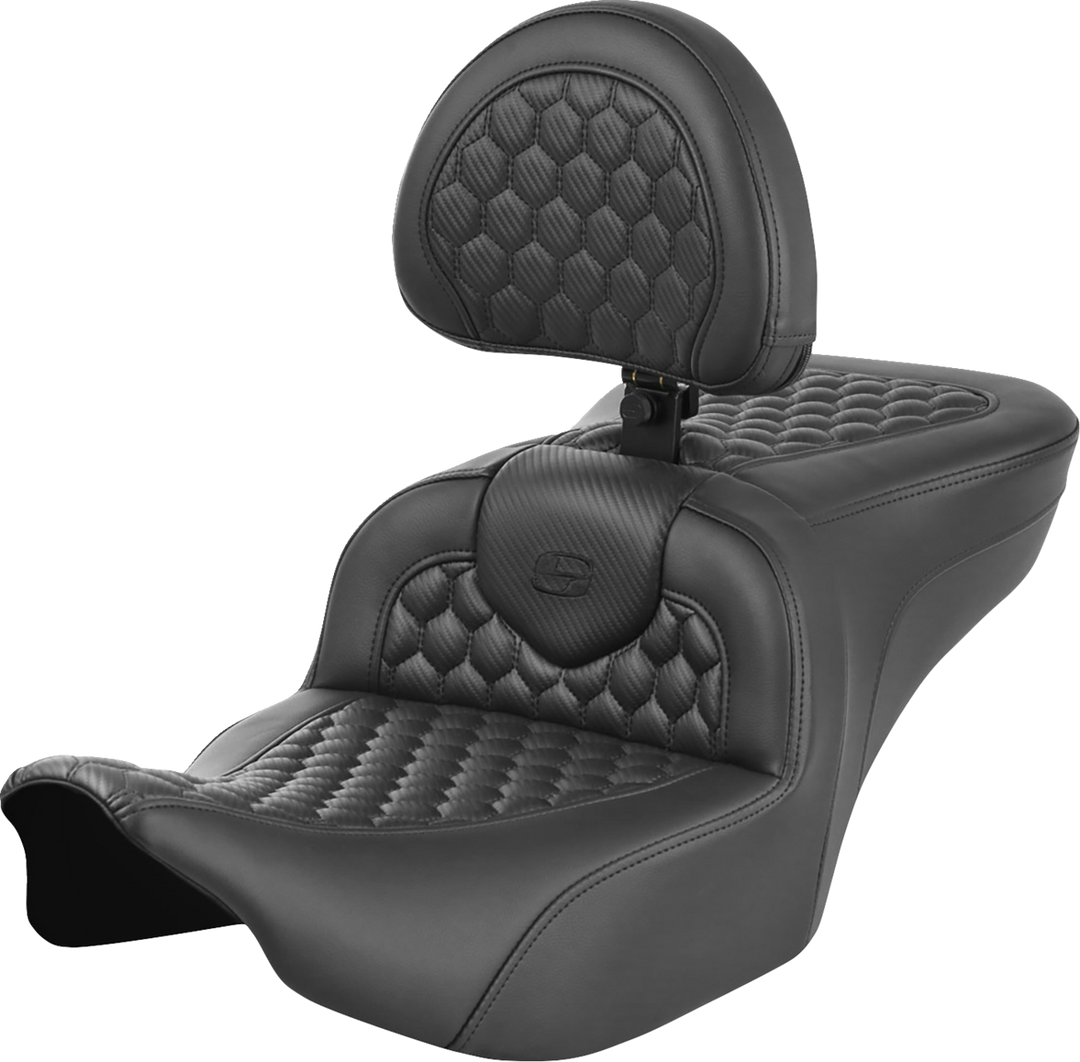 SADDLEMEN Roadsofa Seat - with Backrest - Honeycomb - Black Stitch - FLTR/FLHX '23-'24 - 823-07-189B0