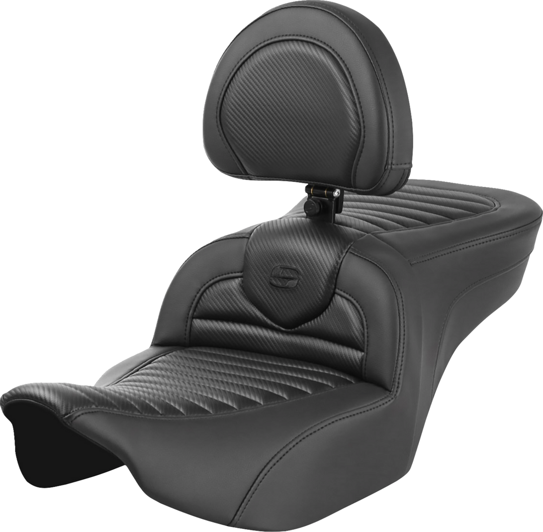 SADDLEMEN Roadsofa™ Seat - with Backrest - Tuck-n-Roll - Carbon Fiber - FLTR/FLHX '23-'24 823-07-204B0