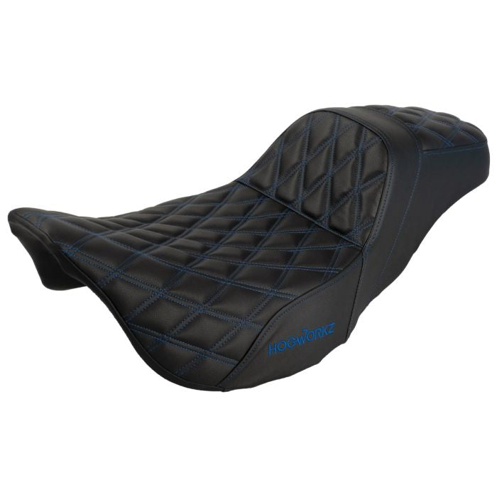 HogWorkz Rise Up Seat for Harley® Touring '08-'23 (Diamond / Blue Stitch) - HW122003