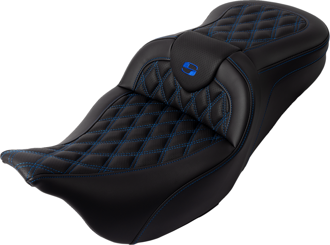 SADDLEMEN Roadsofa™ Seat - with Backrest - Blue Stitch - FL '08-'23 808-07B-182B1