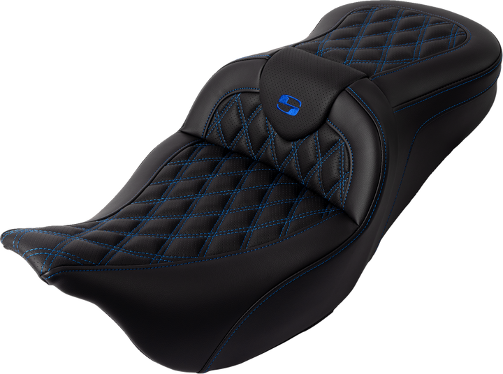 SADDLEMEN Roadsofa™ Seat - with Backrest - Blue Stitch - FL '08-'23 808-07B-182B1
