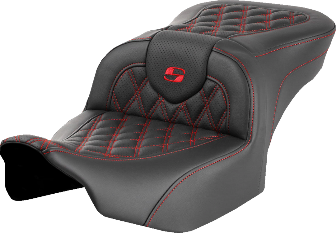 SADDLEMEN Roadsofa™ Seat - without Backrest - Red Lattice Stitch - FLTR/FLHX '23-'24 823-07-18204