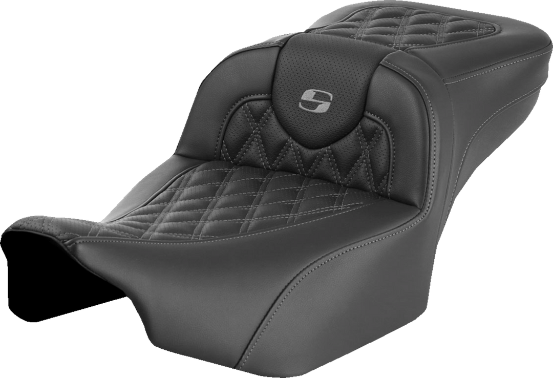 SADDLEMEN Roadsofa™ Extended Reach Seat - without Backrest - Lattice Stitch - Gray Stitch - FLTR/FLHX '23-'24 823-07-18402