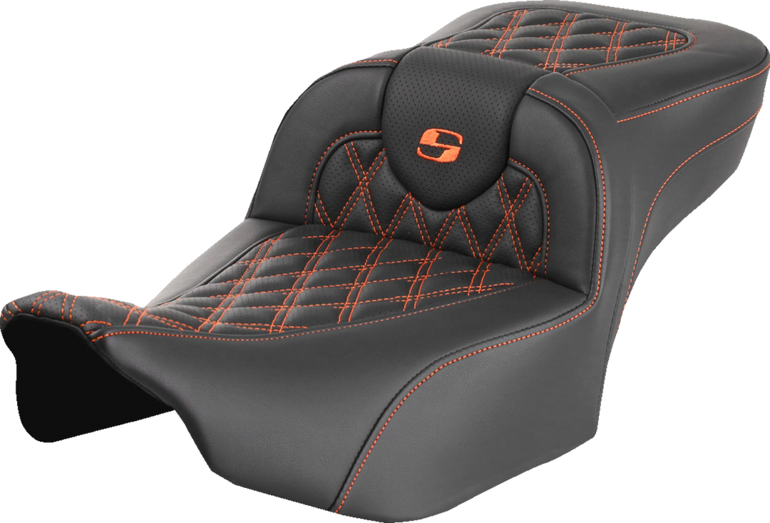 SADDLEMEN Roadsofa™ Extended Reach Seat - without Backrest - Lattice - Orange Stitch - FLTR/FLHX '23-'24 823-07-18403