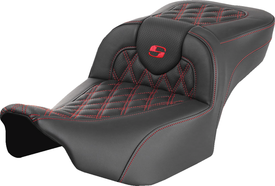 SADDLEMEN Roadsofa™ Extended Reach Seat - without Backrest - Lattice Stitch - Red Stitch - FLTR/FLHX '23-'24 823-07-18404