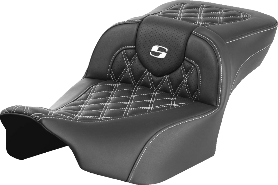 SADDLEMEN Roadsofa™ Extended Reach Seat - without Backrest - Lattice Stitch - White Stitch - FLTR/FLHX '23-'24 823-07-18406