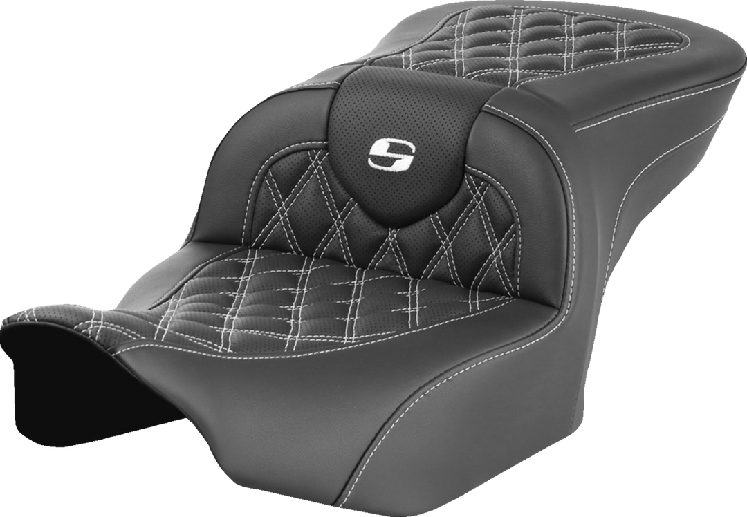 SADDLEMEN RoadSofa™ Seat - without Backrest - Lattice Stitch - White Stitch - FLTR/FLHX '23-'24 823-07-18206