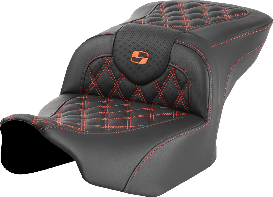 SADDLEMEN Roadsofa™ Seat - without Backrest - Orange Lattice Stitch - FLTR/FLHX '23-'24 823-07-18203