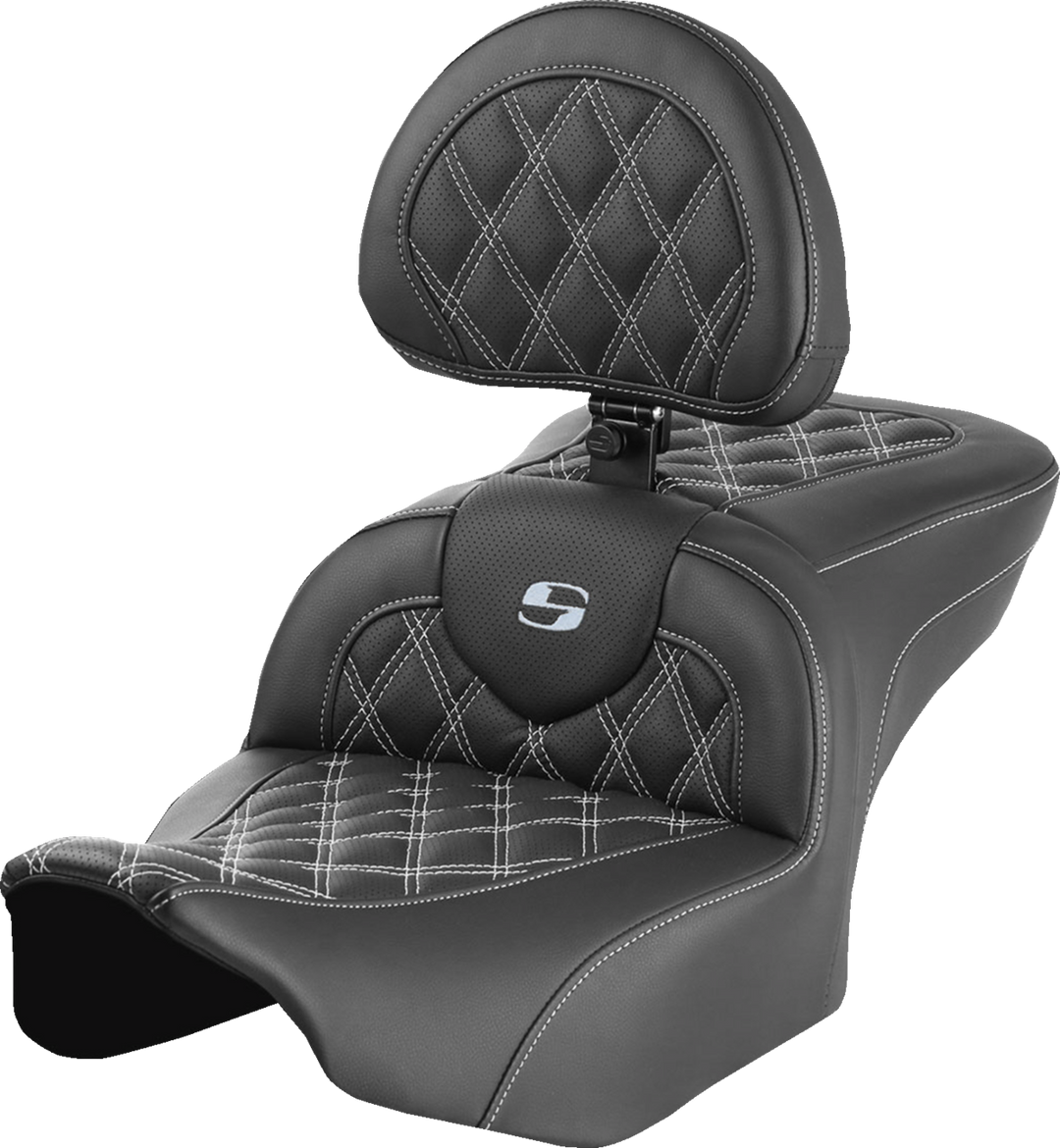 SADDLEMEN RoadSofa™ Seat - with Backrest - Lattice Stitch - Silver Stitch - FLTR/FLHX '23-'24 823-07-182B5