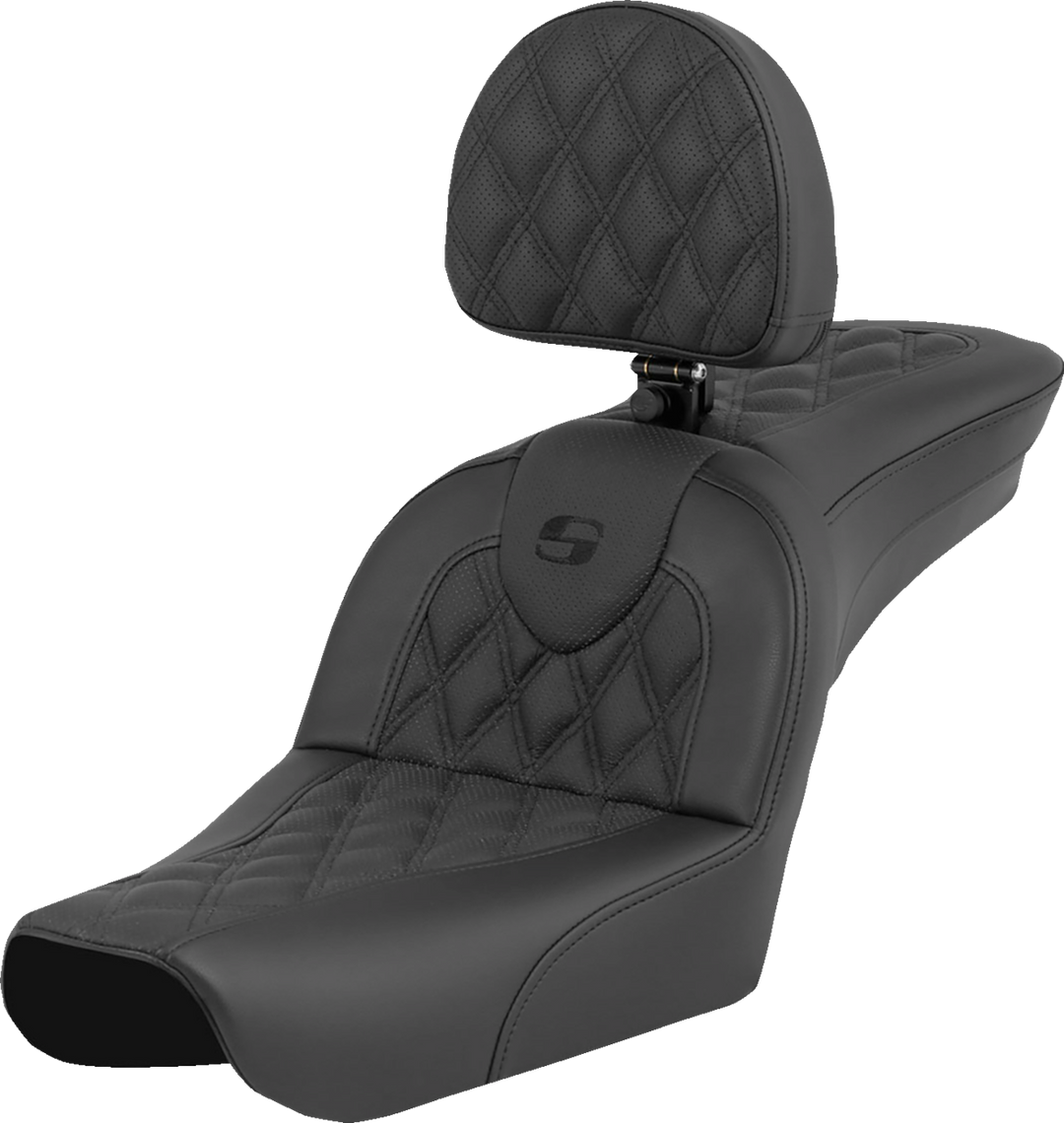 SADDLEMEN RoadSofa™ Seat - Lattice Stitch - with Driver Backrest - FXDWG '04-'05 804-05-182BR