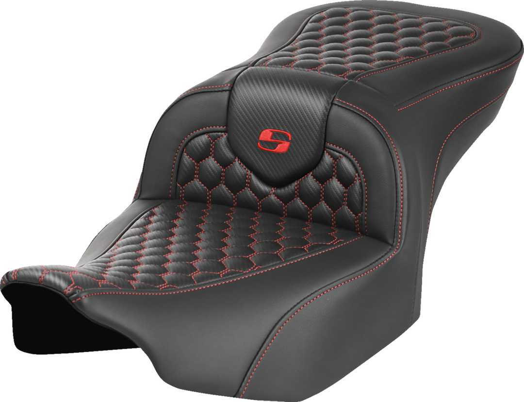SADDLEMEN Roadsofa Seat - without Backrest - Honeycomb - Red Stitch - FLTR/FLHX '23-'24 - 823-07-18904