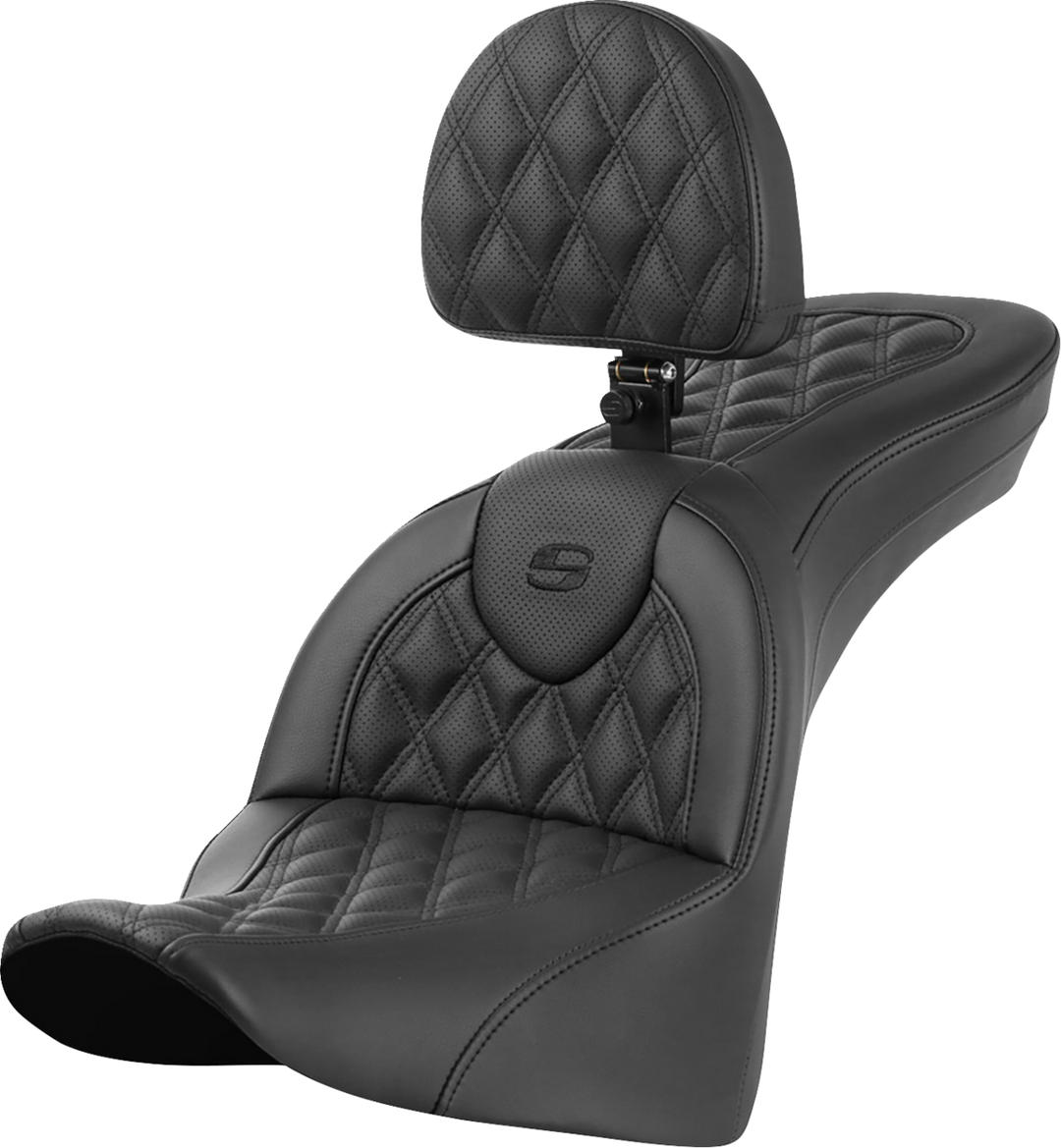 SADDLEMEN Roadsofa™ Seat - with Backrest - Lattice Stitch - FL '18-'24 818-33-182BR