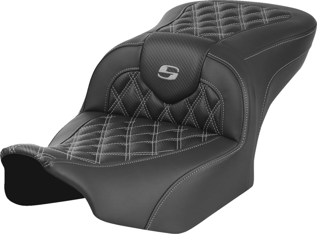 SADDLEMEN RoadSofa™ Seat - without Backrest - Carbon Fiber - Lattice Stitch - Gray Stitch - FLTR/FLHX '23-'24 823-07-20602