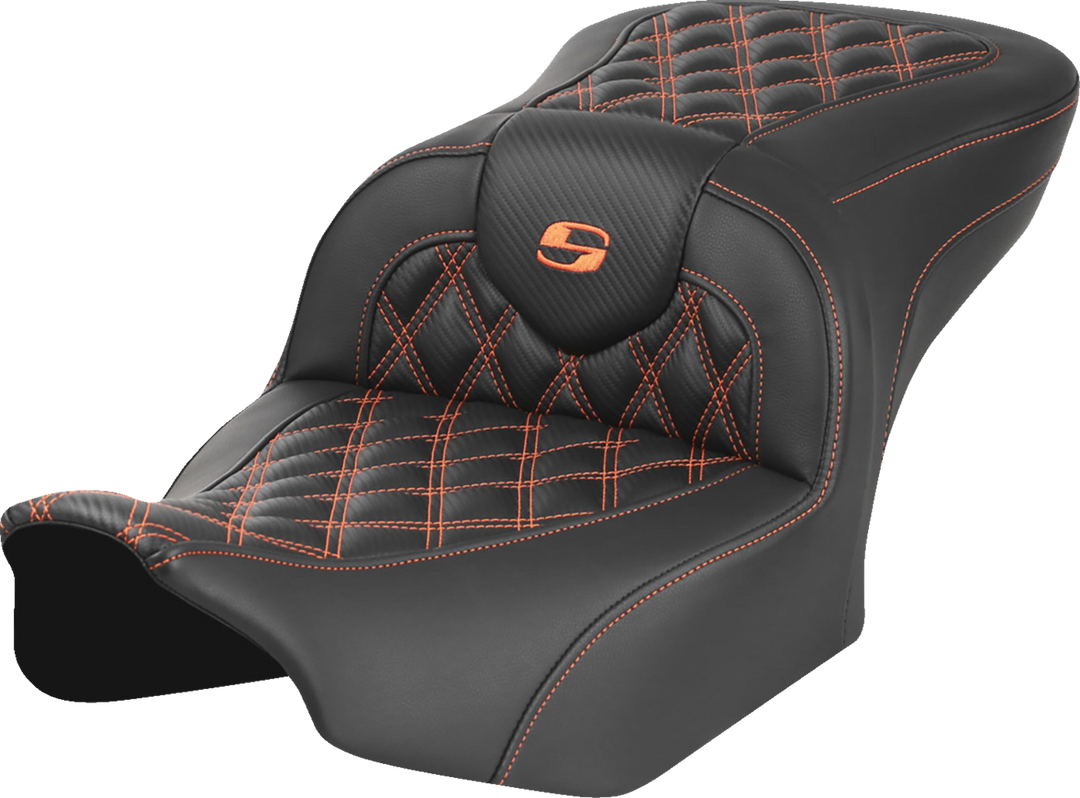 SADDLEMEN RoadSofa™ Seat - without Backrest - Carbon Fiber - Orange Stitch - FL/FX '23-'24 823-07-20603