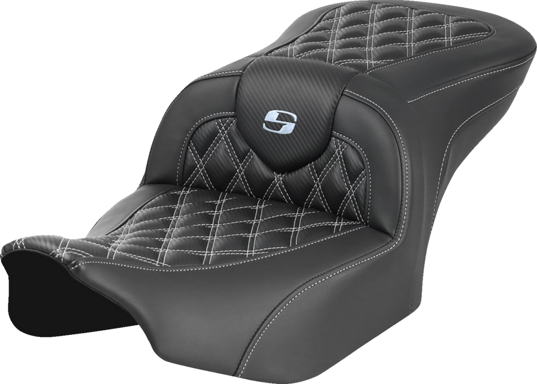 SADDLEMEN RoadSofa™ Carbon Fiber Seat - w/o Backrest - Lattice Stitch - Silver Stitch - FL/FX '23-'24 823-07-20605