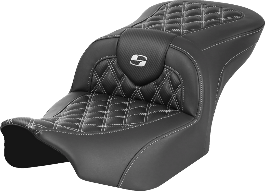 SADDLEMEN RoadSofa™ Seat - without Backrest - Carbon Fiber - Lattice Stitch - White Stitch - FLTR/FLHX '23-'24 823-07-20606