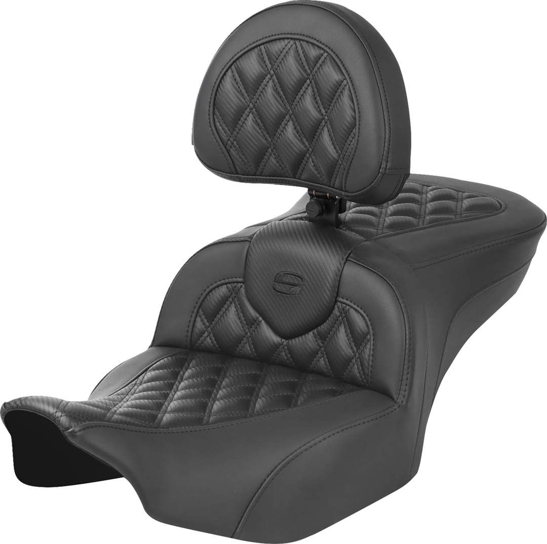 SADDLEMEN RoadSofa™ Seat - with Backrest - Carbon Fiber - Lattice Stitch - FLTR/FLHX '23-'24 823-07-206B0