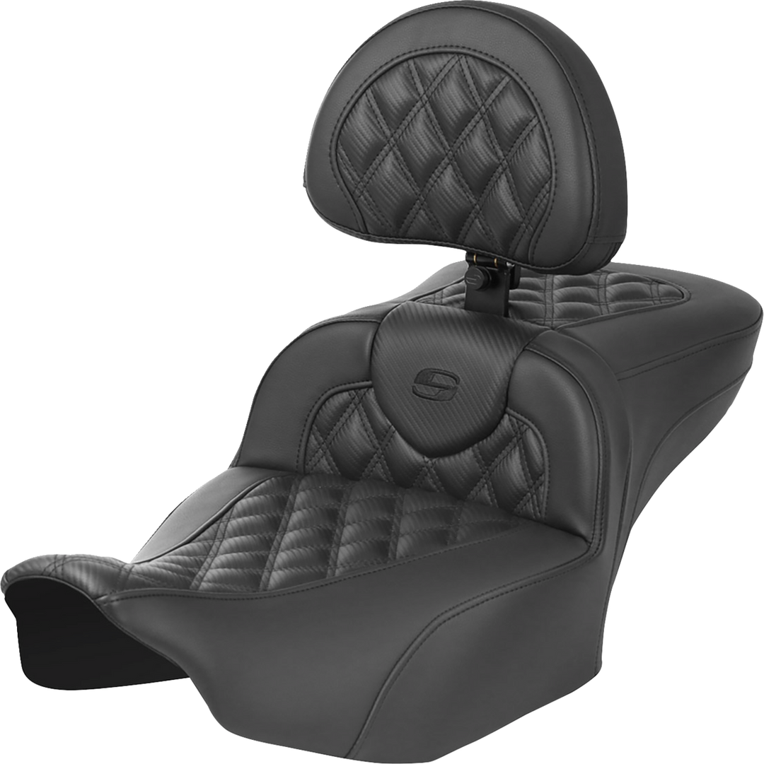 SADDLEMEN Roadsofa™ Extended Reach Seat - with Backrest - Carbon Fiber - Lattice Stitch - FLTR/FLHX '23-'24 823-07-207B0