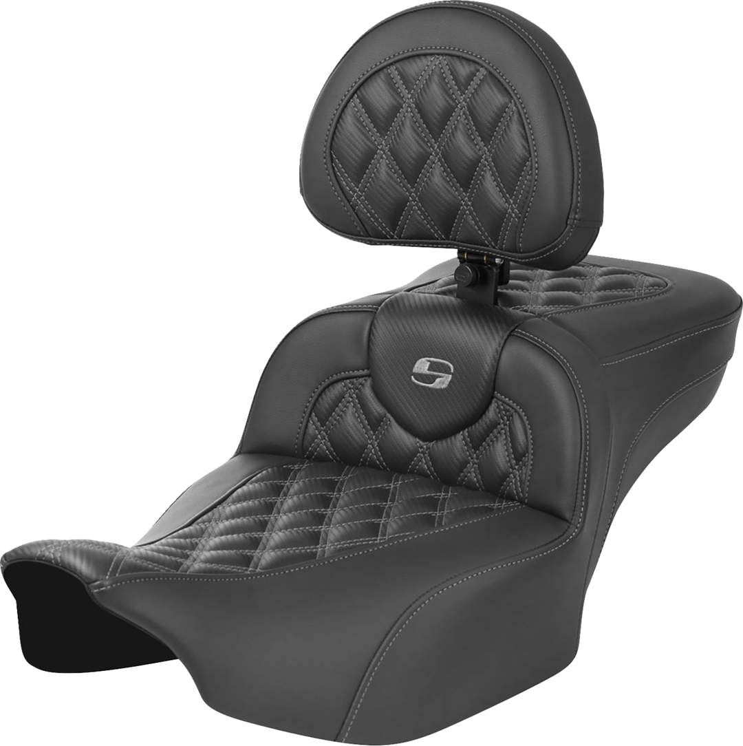 SADDLEMEN Roadsofa™ Extended Reach Seat - without Backrest - Lattice Stitch - Gray Stitch - FLTR/FLHX '23-'24 823-07-207B2