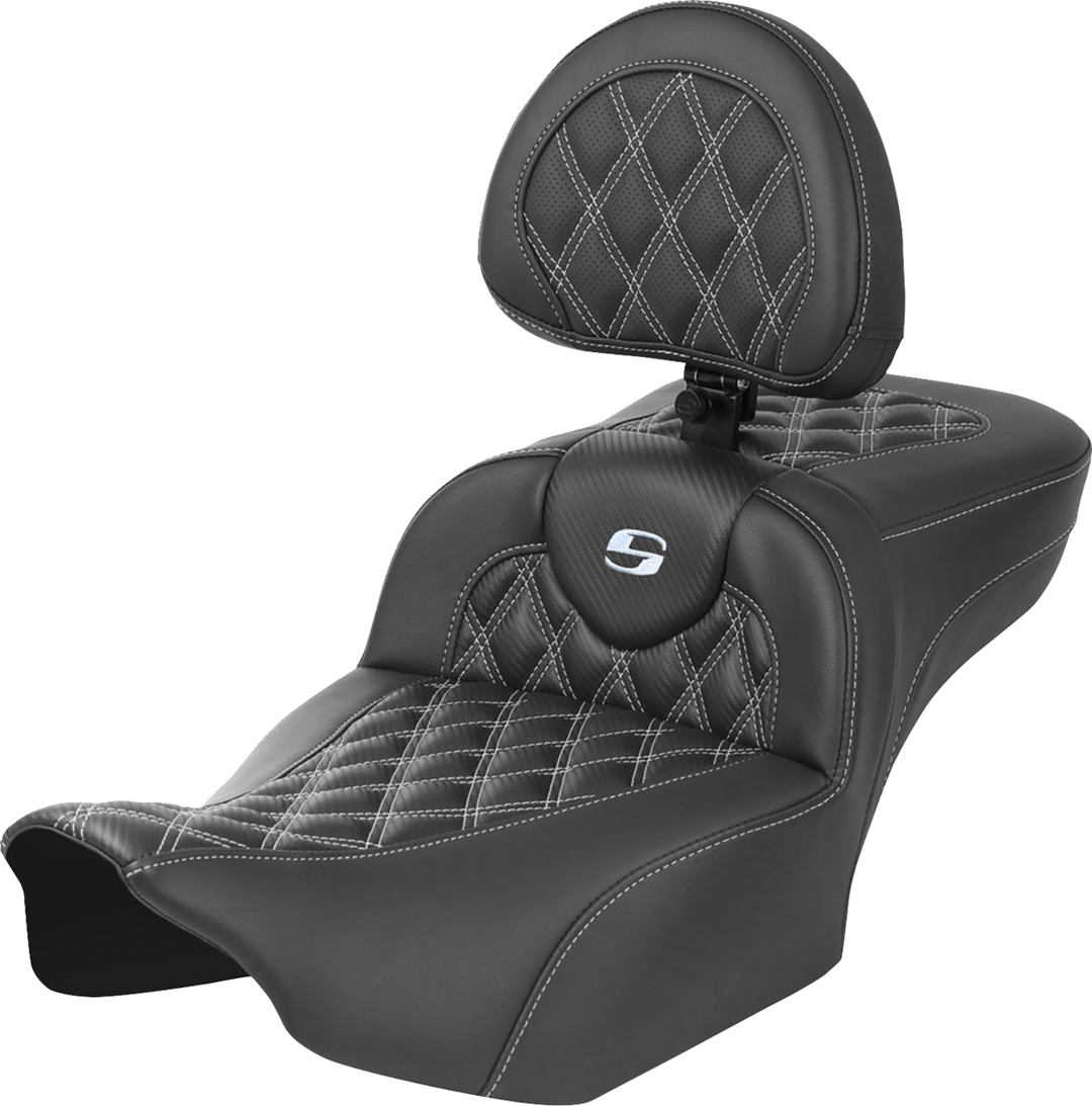 SADDLEMEN Roadsofa™ Extended Reach Seat - with Backrest - Lattice Stitch - Silver Stitch - FLTR/FLHX '23-'24 823-07-207B5