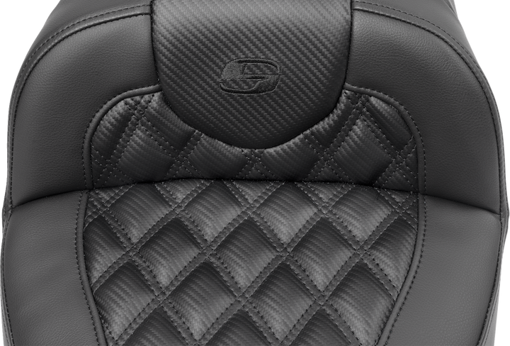 SADDLEMEN Roadsofa™ Extended Reach Seat - without Backrest - Carbon Fiber - Lattice Stitch - FLTR/FLHX '23-'24 823-07-20700