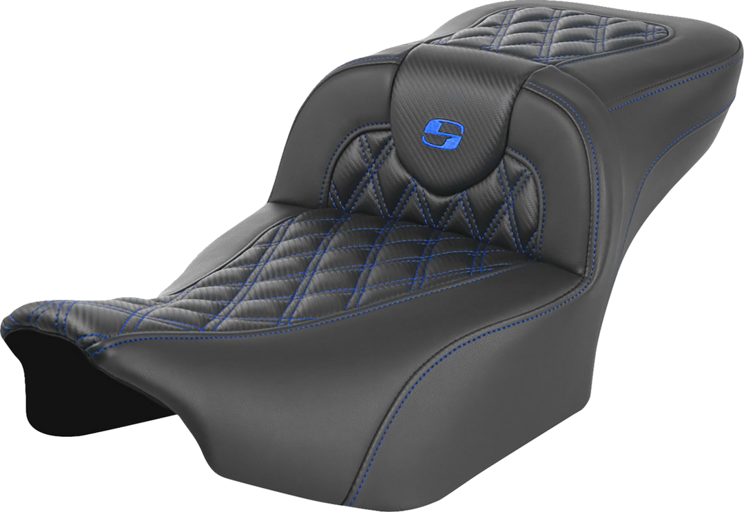 SADDLEMEN Roadsofa™ Extended Reach Seat - without Backrest - Lattice Stitch - Blue Stitch - FLTR/FLHX '23-'24 823-07-20701